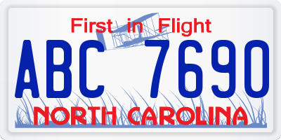 NC license plate ABC7690