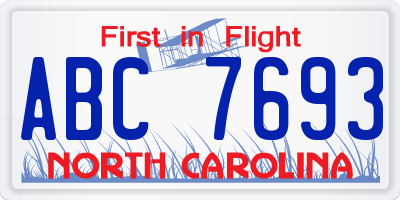 NC license plate ABC7693