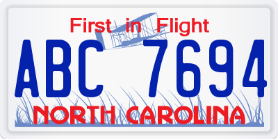 NC license plate ABC7694