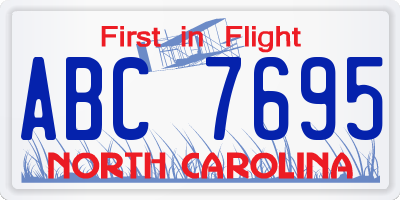 NC license plate ABC7695