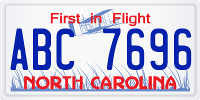 NC license plate ABC7696
