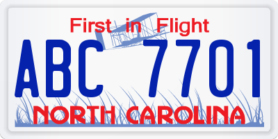 NC license plate ABC7701