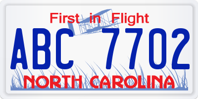 NC license plate ABC7702