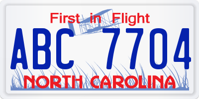NC license plate ABC7704