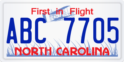 NC license plate ABC7705
