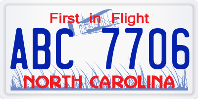 NC license plate ABC7706