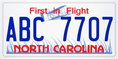 NC license plate ABC7707