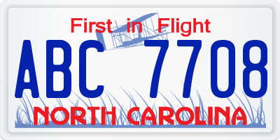 NC license plate ABC7708