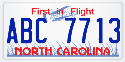 NC license plate ABC7713