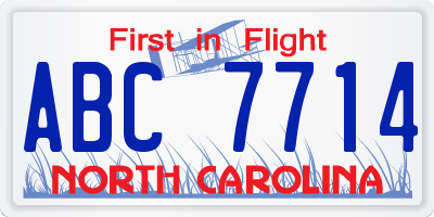 NC license plate ABC7714