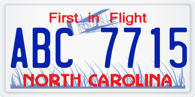 NC license plate ABC7715