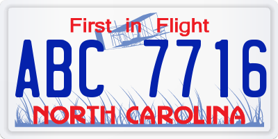 NC license plate ABC7716