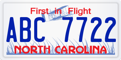 NC license plate ABC7722