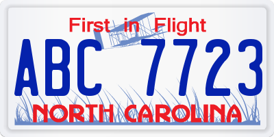 NC license plate ABC7723