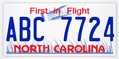 NC license plate ABC7724