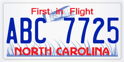 NC license plate ABC7725