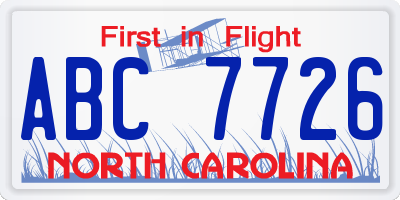 NC license plate ABC7726