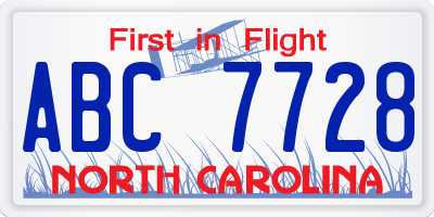 NC license plate ABC7728