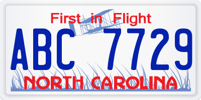 NC license plate ABC7729