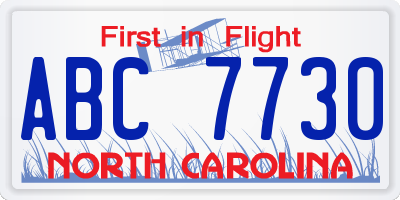 NC license plate ABC7730