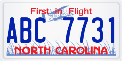 NC license plate ABC7731