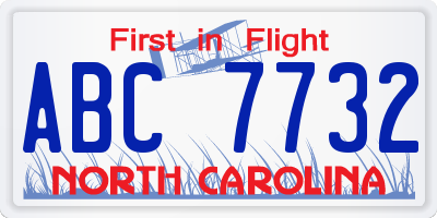 NC license plate ABC7732