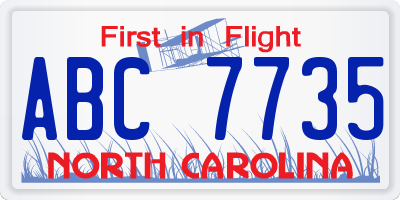 NC license plate ABC7735