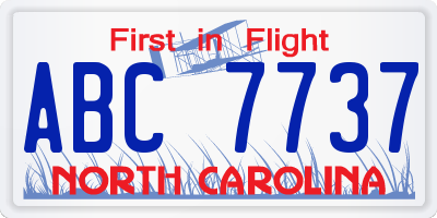 NC license plate ABC7737