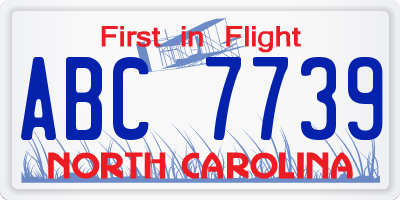 NC license plate ABC7739