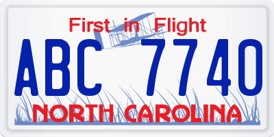 NC license plate ABC7740
