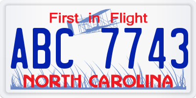 NC license plate ABC7743