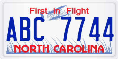 NC license plate ABC7744