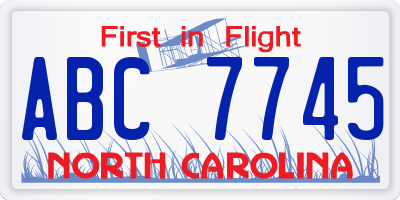 NC license plate ABC7745