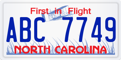 NC license plate ABC7749