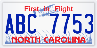 NC license plate ABC7753