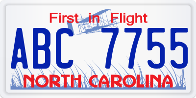 NC license plate ABC7755