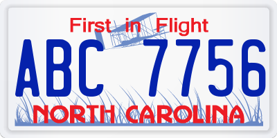 NC license plate ABC7756
