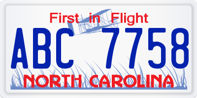 NC license plate ABC7758