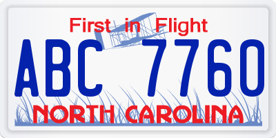 NC license plate ABC7760