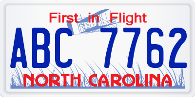 NC license plate ABC7762