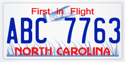 NC license plate ABC7763