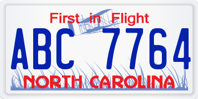 NC license plate ABC7764