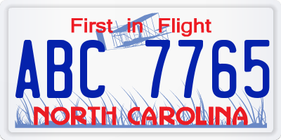 NC license plate ABC7765