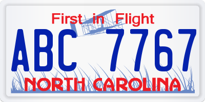 NC license plate ABC7767