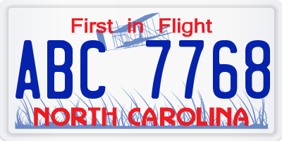 NC license plate ABC7768