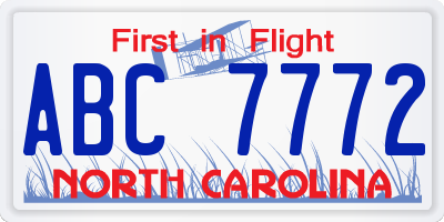 NC license plate ABC7772