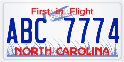 NC license plate ABC7774