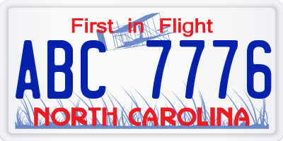 NC license plate ABC7776