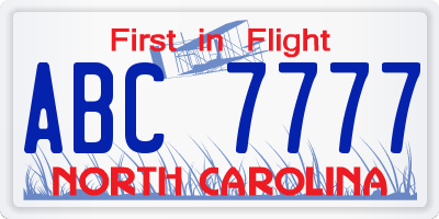 NC license plate ABC7777