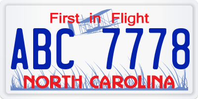 NC license plate ABC7778